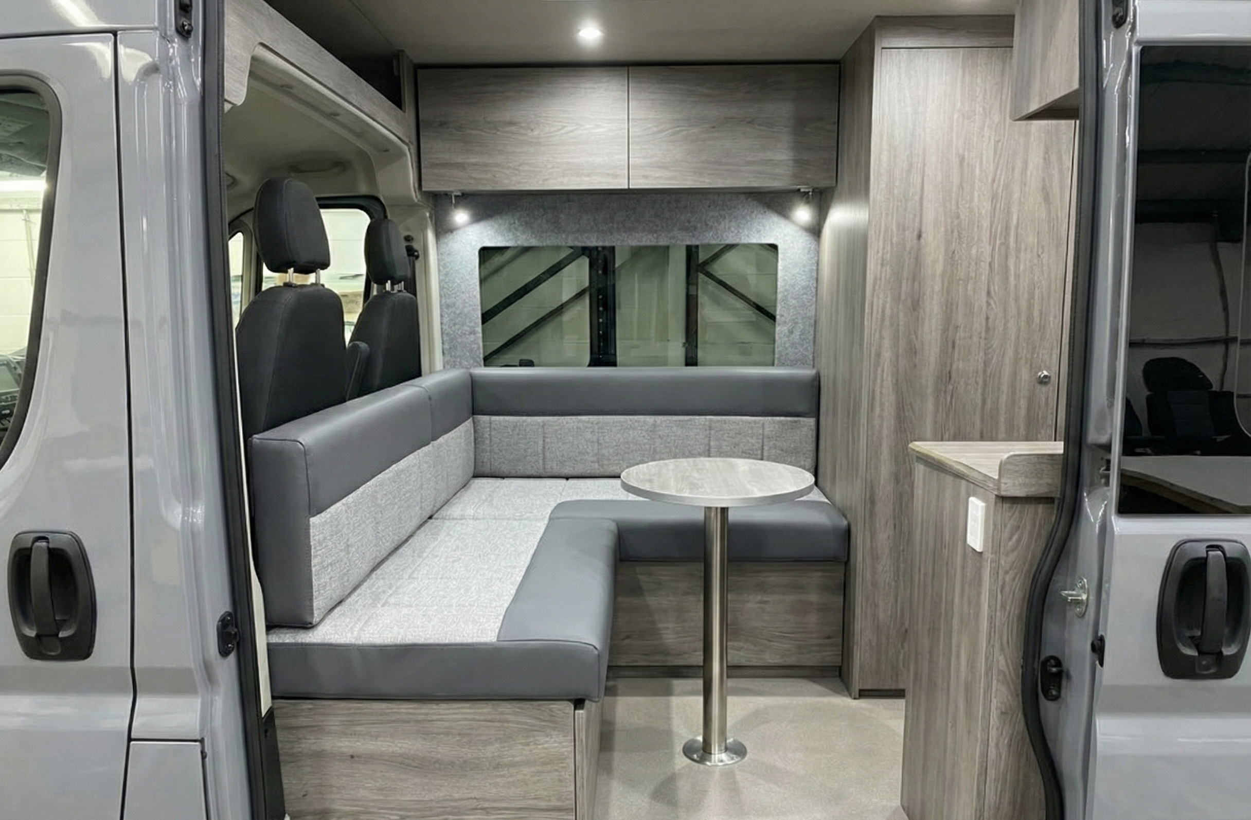 Grey two tone fabric mix L shaped cushions Blue Note Upholstery